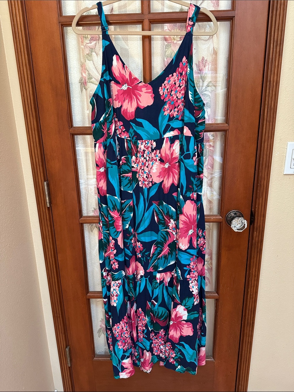 City Chic Navy Floral Maxi Dress with Pink & Teal Flowers